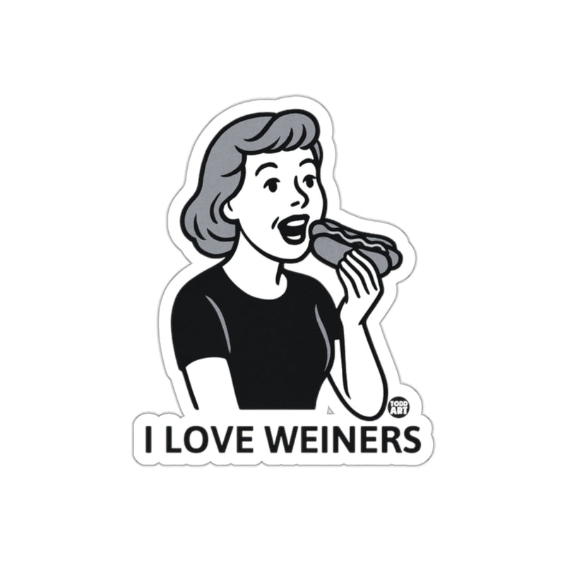 Load image into Gallery viewer, Retro Woman Eating Hotdog I Love Weiners Sticker
