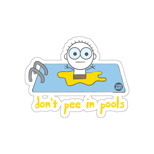 don't pee in pools sticker with cartoon character