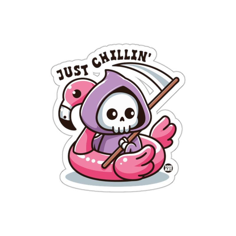 Load image into Gallery viewer, Just Chillin Grim Reaper On Flamingo Pool Float sticker
