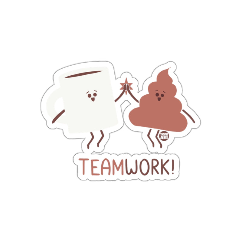 Load image into Gallery viewer, Coffee and Poop Teamwork High Five Illustrated sticker
