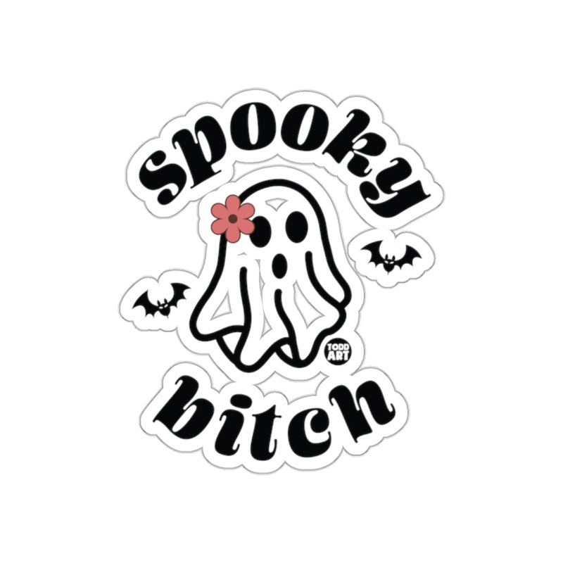 Load image into Gallery viewer, Spooky Bitch Ghost Sticker with Pink Flower and Bats

