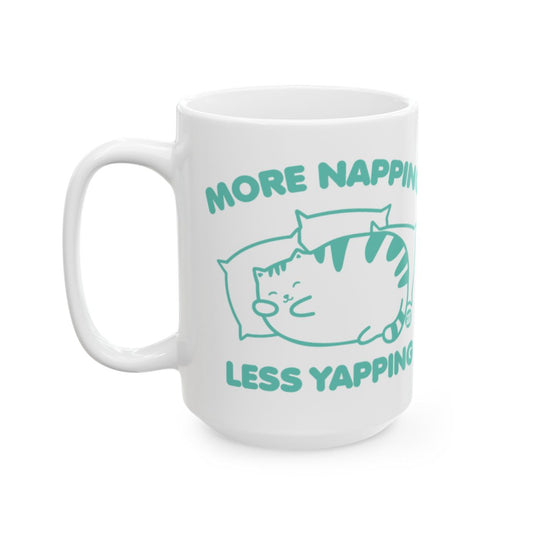 More Napping Less Yapping Cat Cartoon Mug