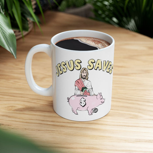 Jesus Saves Piggy Bank Mug Religious Coffee Cup