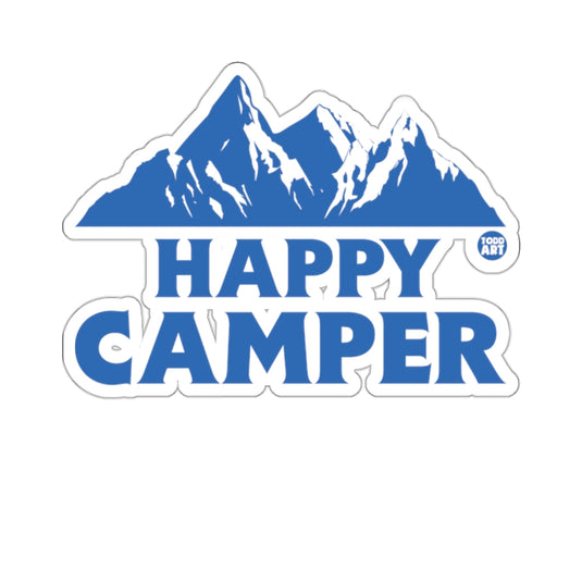 Happy Camper with Mountains and Todd Art Logo sticker