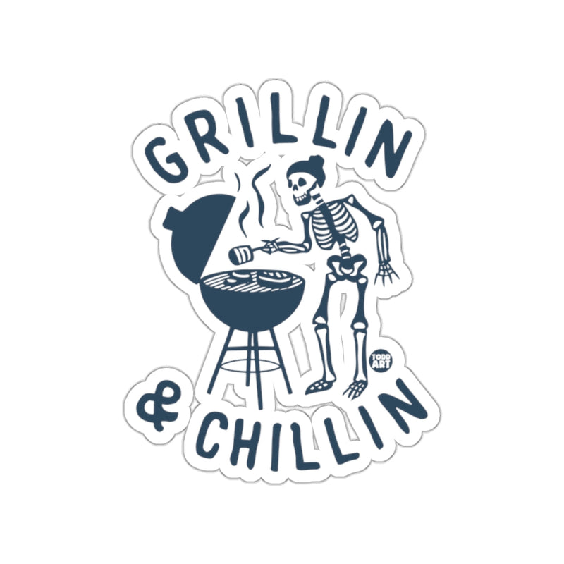 Load image into Gallery viewer, Grillin and Chillin Skeleton Sticker Cookout Art

