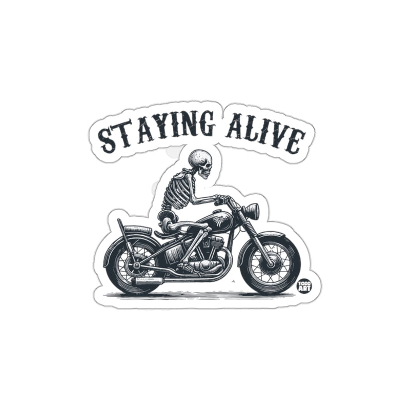 Load image into Gallery viewer, Staying Alive Skeleton on Motorcycle Design sticker
