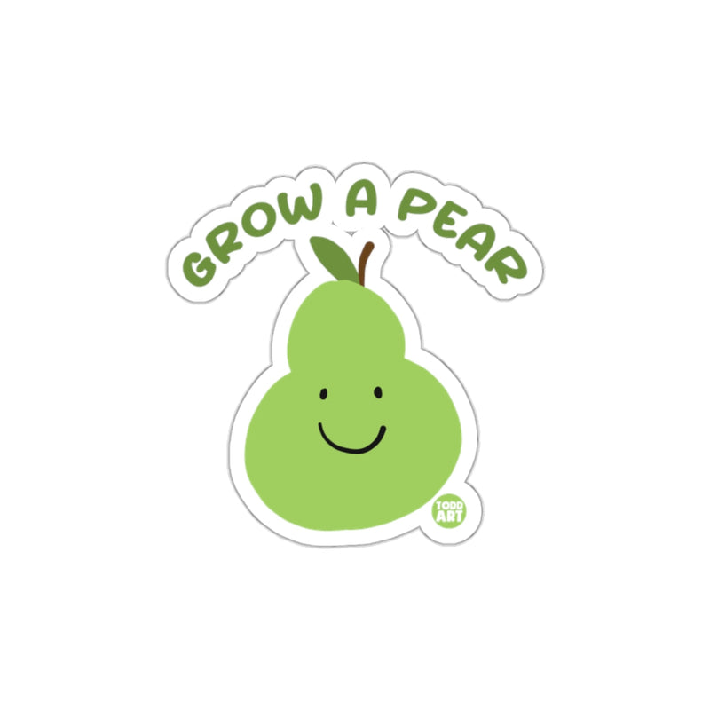 Load image into Gallery viewer, Grow A Pear Sticker with Smiling Fruit Artwork
