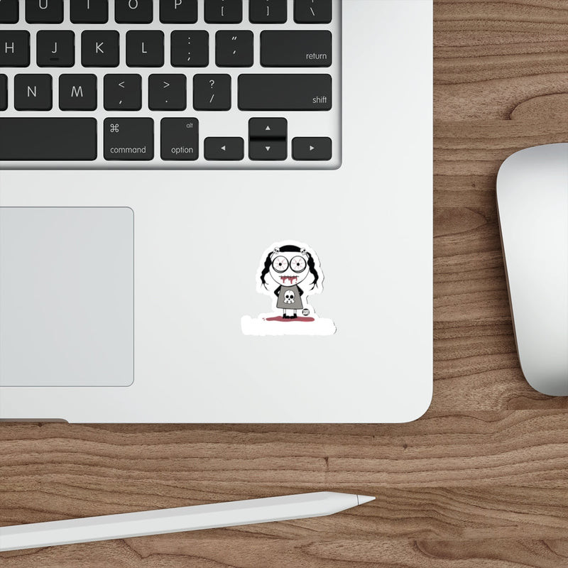 Load image into Gallery viewer, Cute Goth Cartoon Girl with Glasses MacBook Sticker
