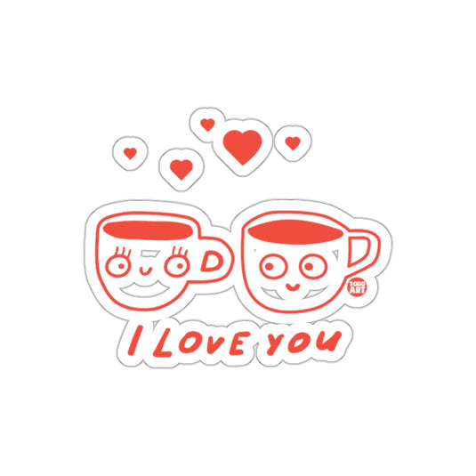 Cute Smiling Cups with Hearts I Love You Sticker