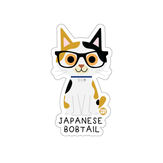 Cute Japanese Bobtail Cat with Glasses Sticker Design