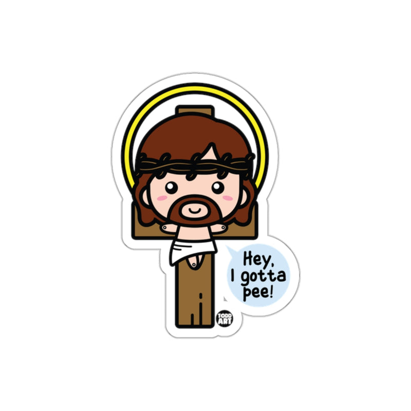 Load image into Gallery viewer, Hey I Gotta Pee Cute Cartoon Jesus Sticker
