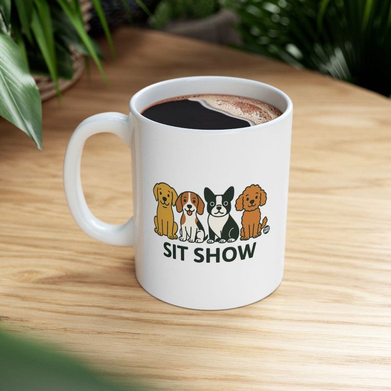 Load image into Gallery viewer, Funny Sit Show Coffee Cup with Cute Dog Illustrations
