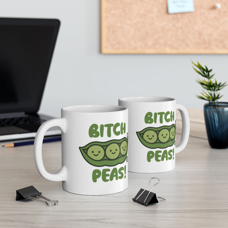 Load image into Gallery viewer, Bitch Peas Funny Pea Designed White Ceramic Mug
