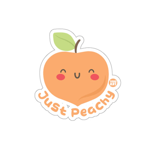 Cute Smiling Peach Just Peachy Fun Sticker Design
