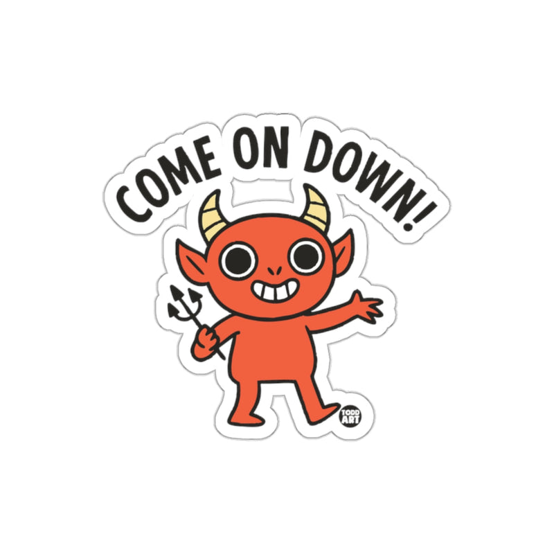 Load image into Gallery viewer, Come On Down Adorable Devil Character Sticker Product
