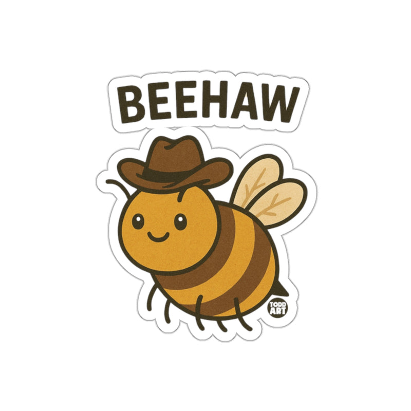 Load image into Gallery viewer, Beehaw Sticker Cute Cartoon Bee Cowboy Hat Design
