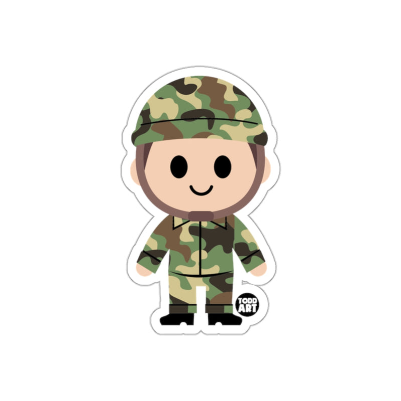 Load image into Gallery viewer, Camo Clad Cartoon Soldier Sticker Art by Todd Art
