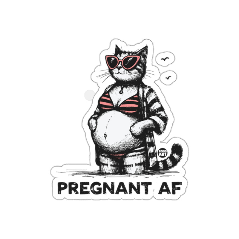 Load image into Gallery viewer, Pregnant AF Cat with Sunglasses Humorous Sticker

