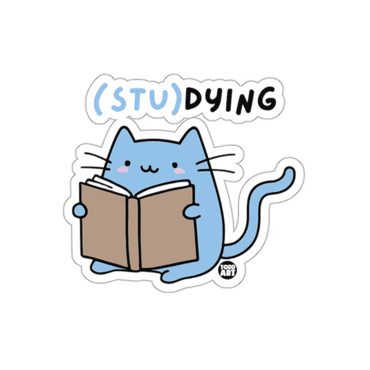 Cute Blue Cat Studying with Book Sticker