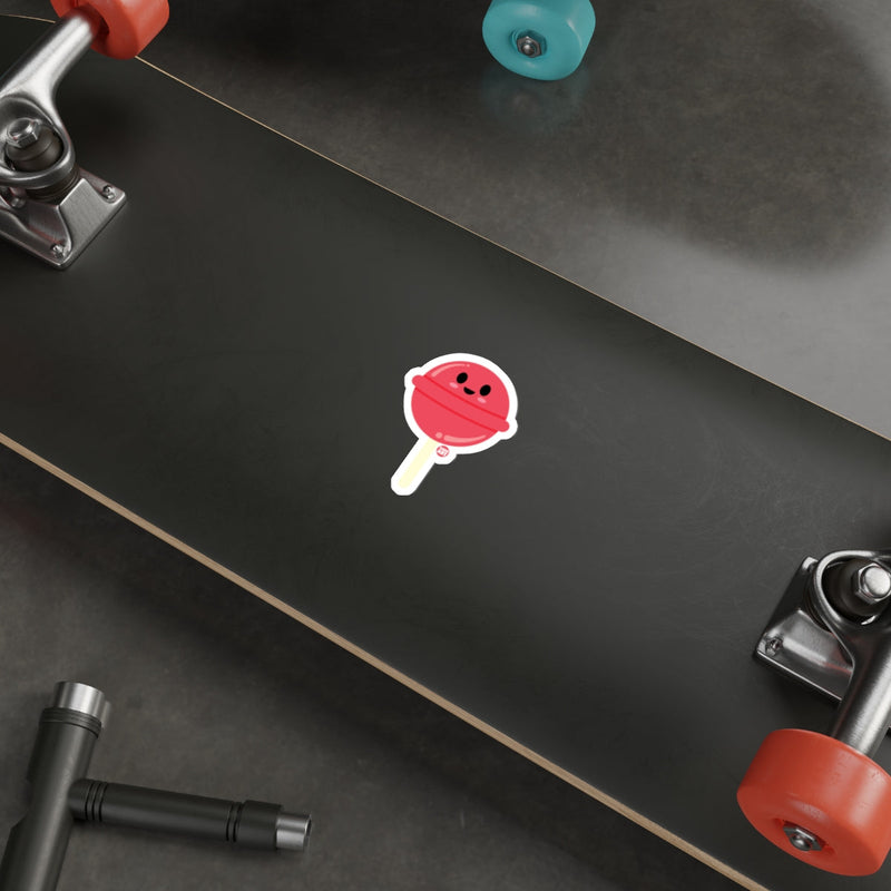 Load image into Gallery viewer, Cute Red Lollipop Sticker on Black Skateboard Deck
