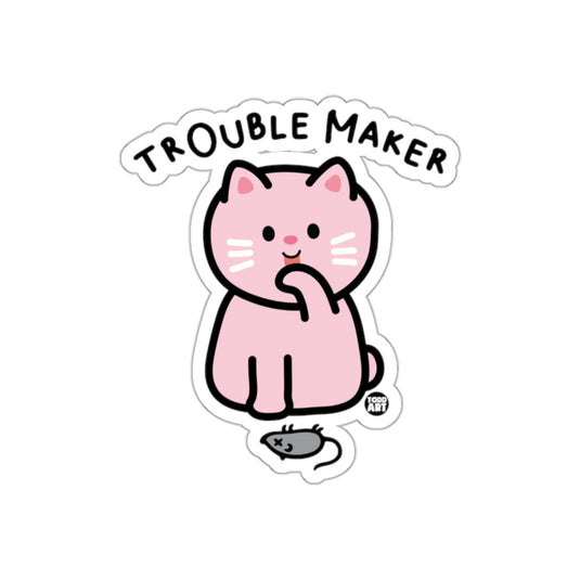 Cute Pink Cat Trouble Maker Sticker Product