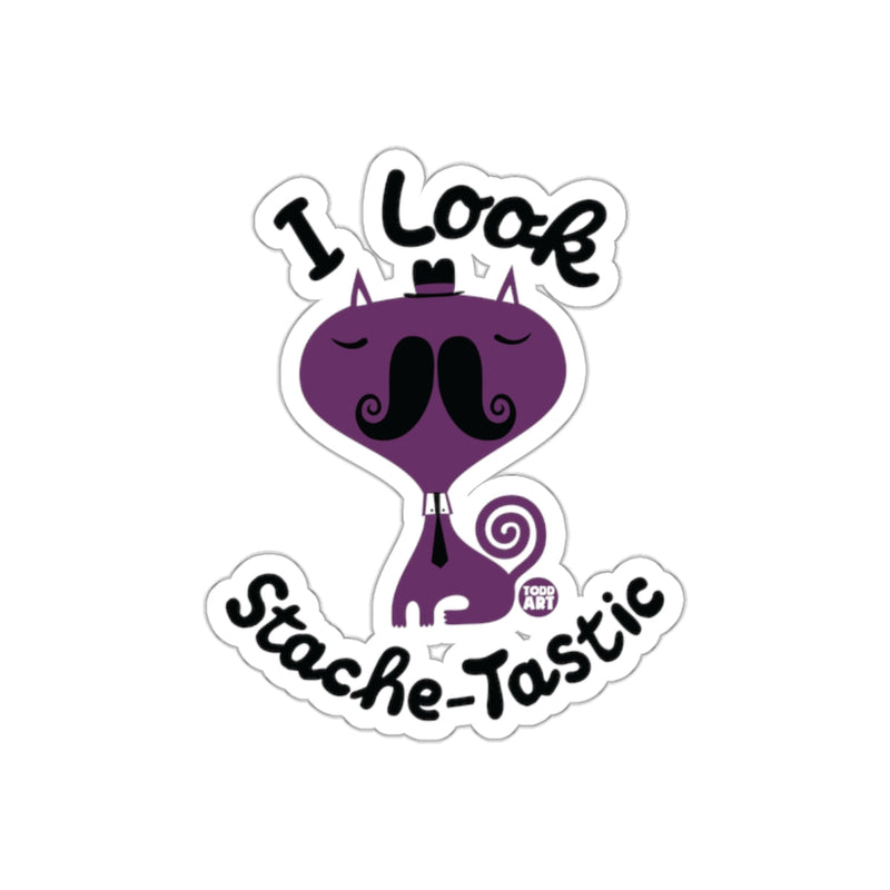 Load image into Gallery viewer, I Look Stache-Tastic Purple Cat Sticker
