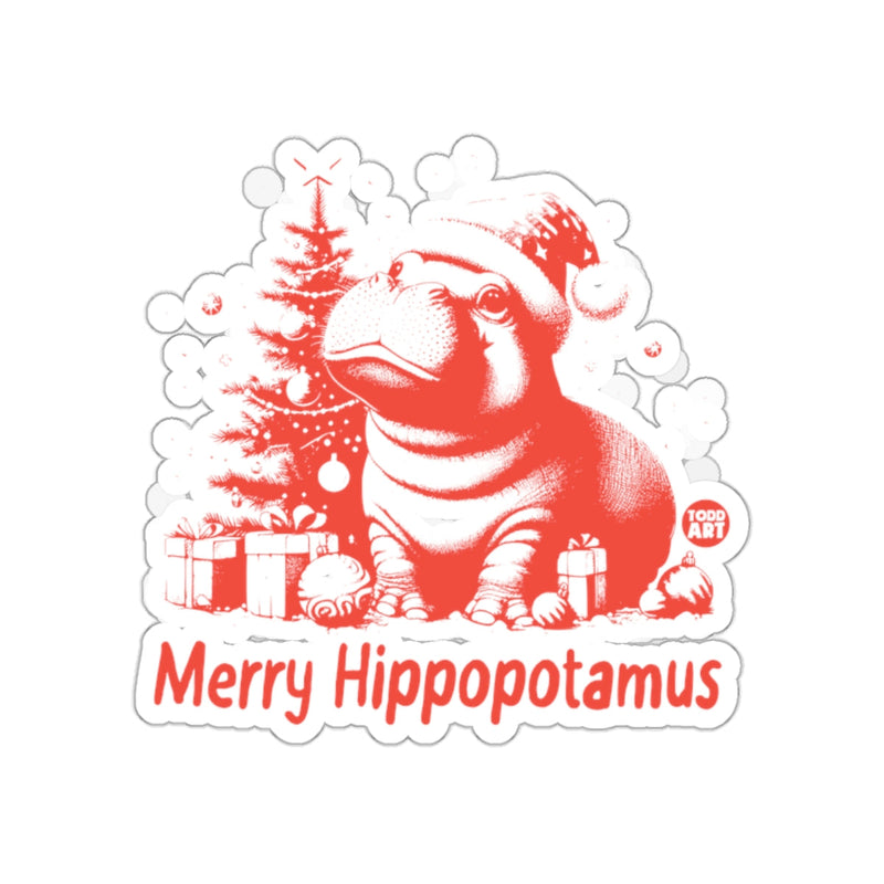 Load image into Gallery viewer, Merry Hippopotamus Christmas Sticker
