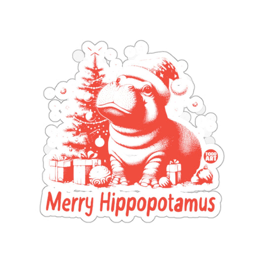Merry Hippopotamus Christmas Sticker