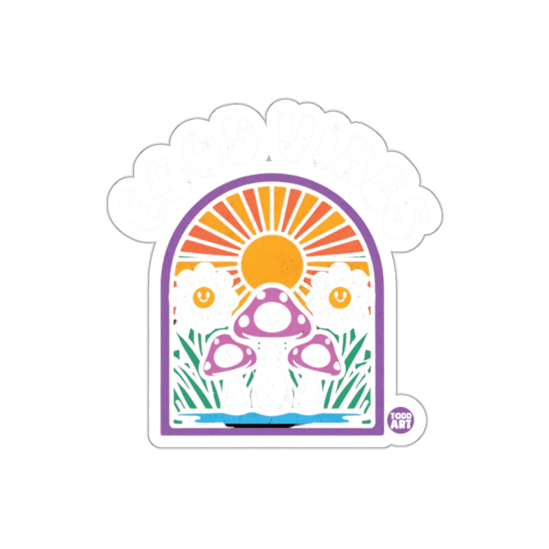 Load image into Gallery viewer, Good Vibes Sun and Mushrooms Sticker for Fun Decor
