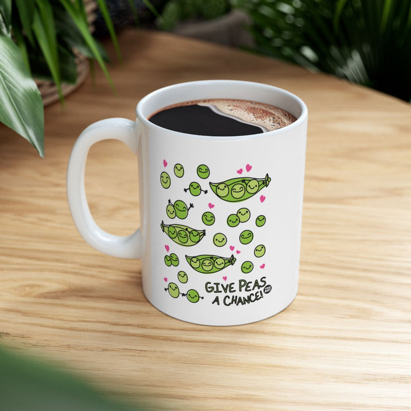 Load image into Gallery viewer, Give Peas A Chance adorable mug with cute design

