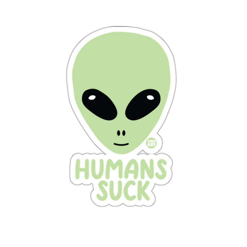 Load image into Gallery viewer, Humans Suck Alien Head Green Sticker Humorous Design
