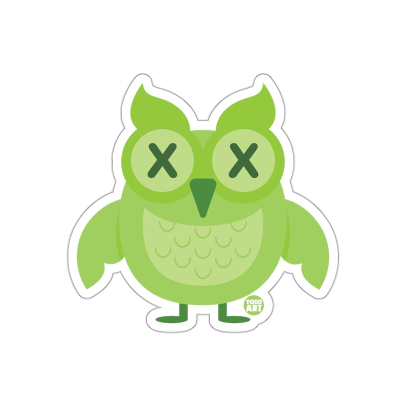Load image into Gallery viewer, Cute Green Owl with Crossed Eyes Sticker
