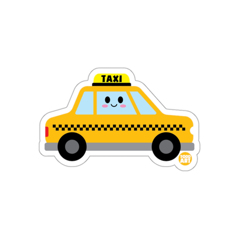 Load image into Gallery viewer, Smiling Yellow Taxi Cab with Checkered Pattern sticker
