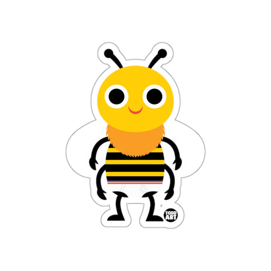 Cute Smiling Bee Character with Striped Body Sticker