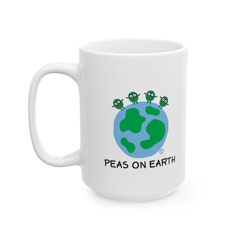 Load image into Gallery viewer, Peas on Earth Funny Mug with Green Peas Illustration
