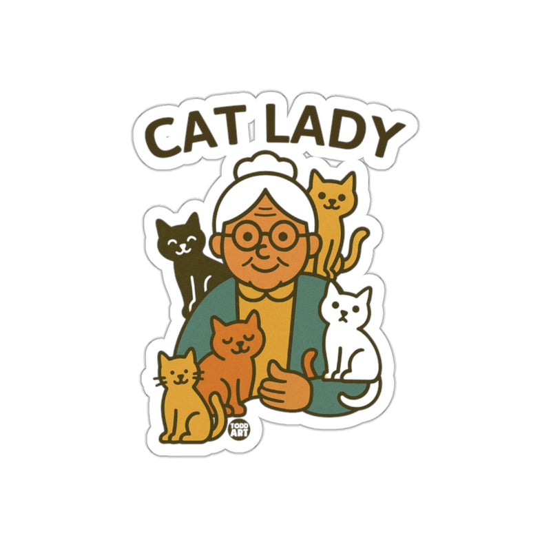 Load image into Gallery viewer, Cat Lady Surrounded by Adorable Feline Friends sticker
