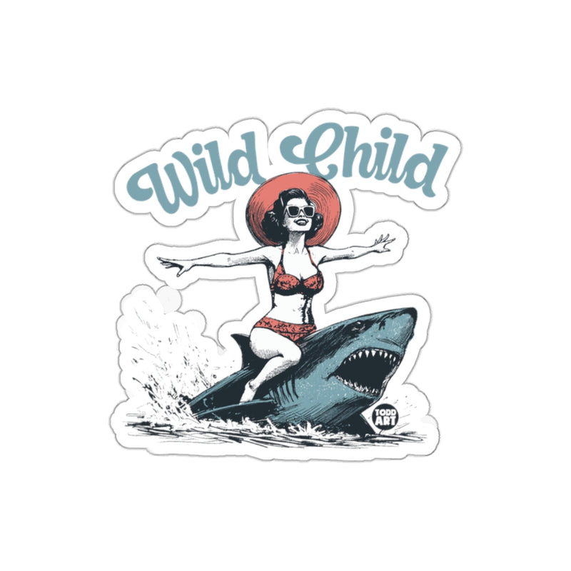 Load image into Gallery viewer, Wild Child Girl Rides Shark Ocean Illustration sticker
