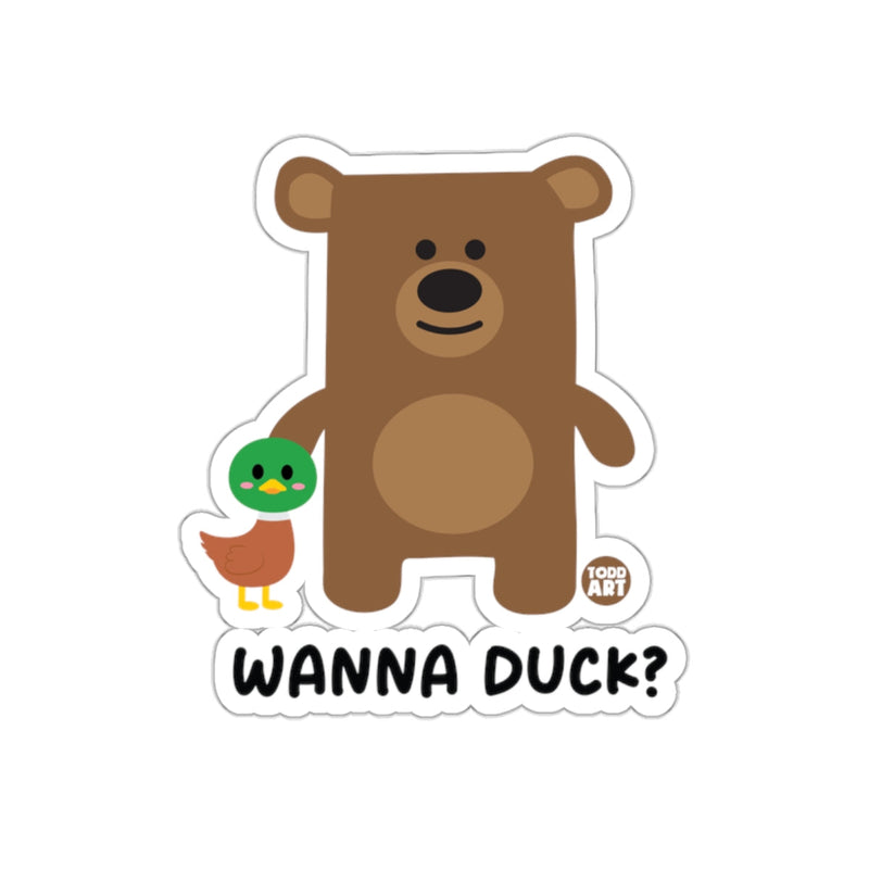 Load image into Gallery viewer, Cute Bear and Duck Wanna Duck Sticker Cartoon Art
