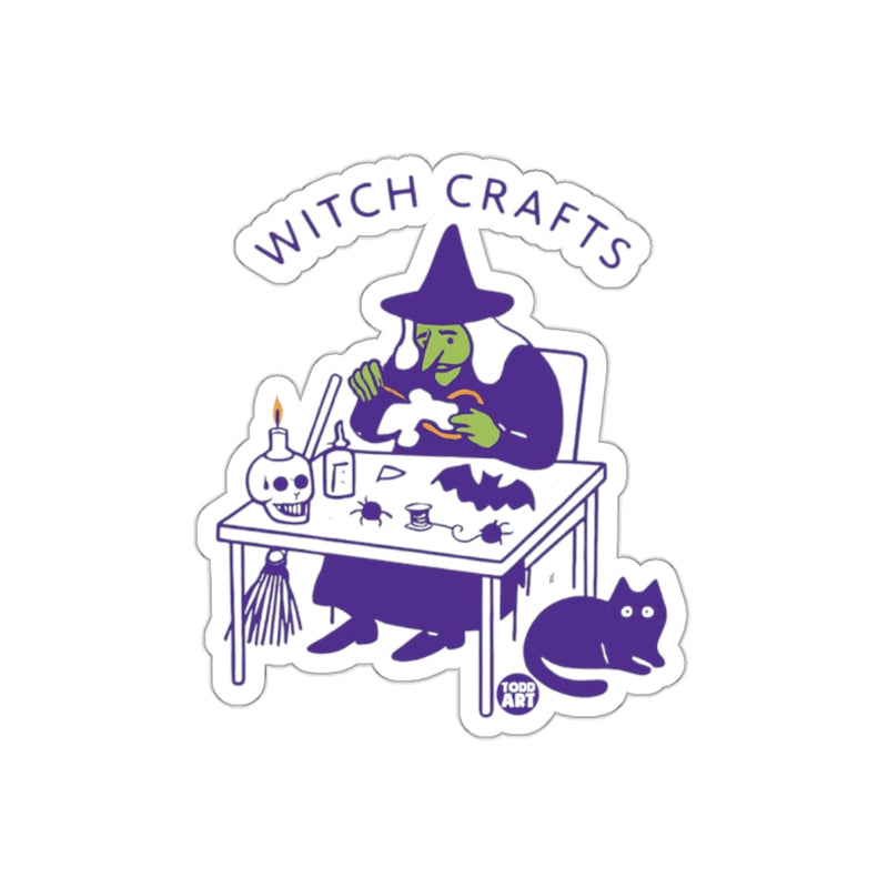 Load image into Gallery viewer, Witch Crafts Sticker with Witch and Cat Illustration

