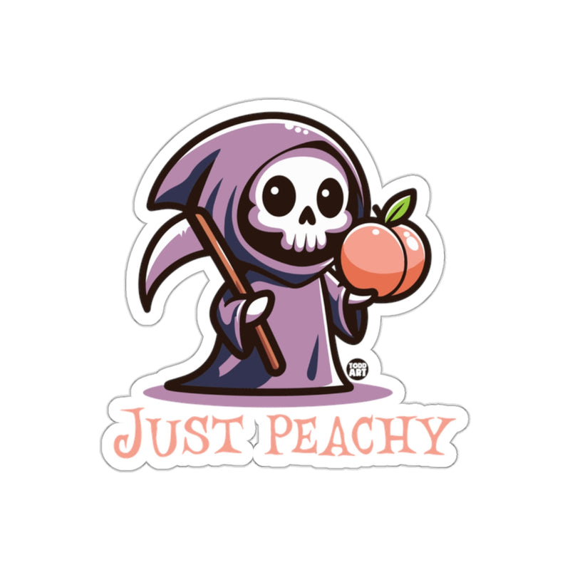Load image into Gallery viewer, Just Peachy Grim Reaper Holding Peach Cartoon sticker
