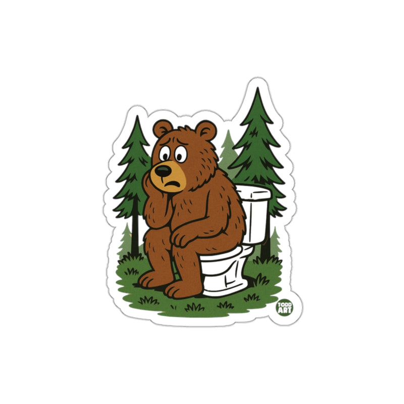 Load image into Gallery viewer, Sad Bear Sitting on Toilet in Forest Sticker
