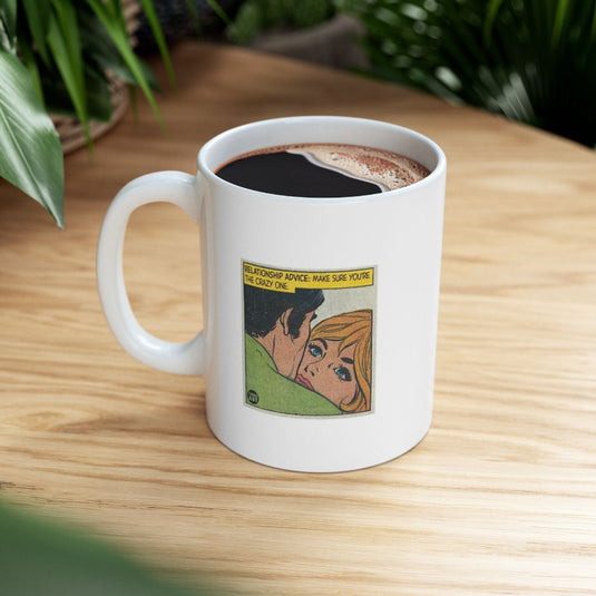 Relationship Advice Cartoon Print Mug for a Humorous Gift