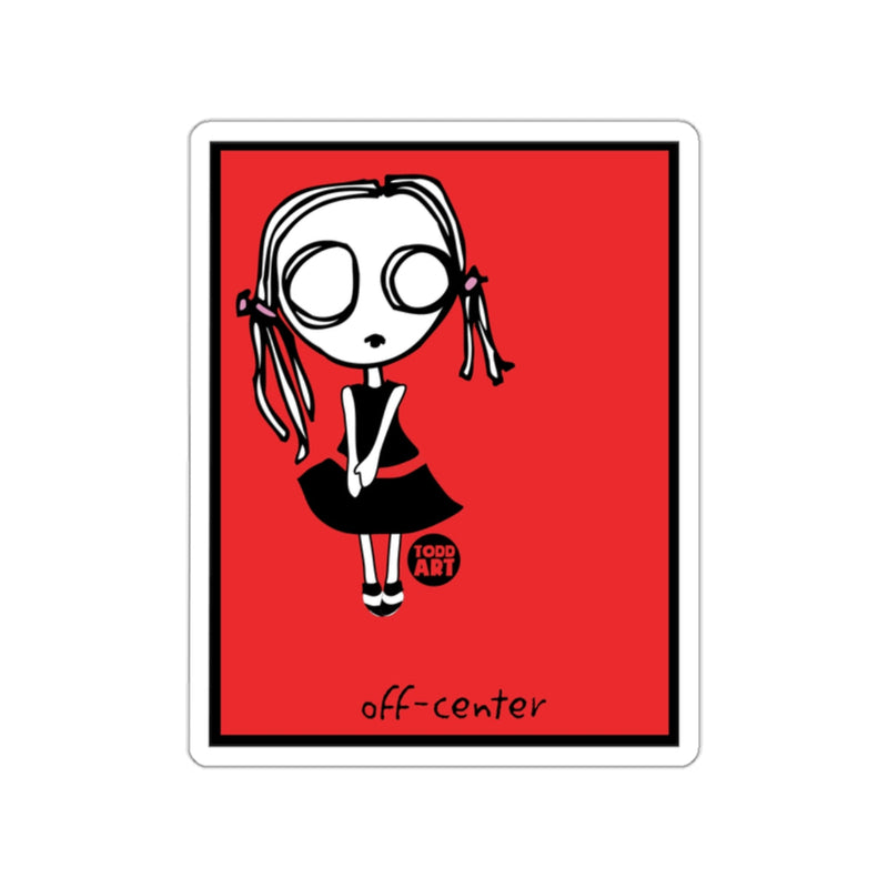 Load image into Gallery viewer, Todd Art off-center illustration on red background sticker
