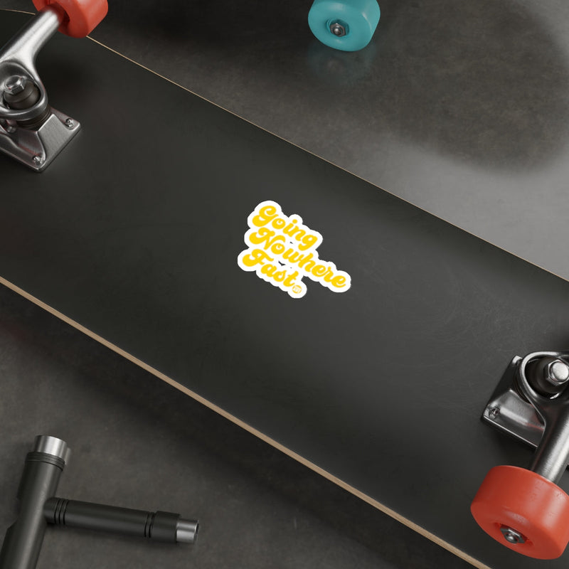 Load image into Gallery viewer, Going Nowhere Fast Sticker on Skateboard Deck
