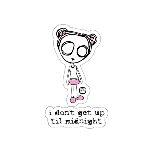 i don't get up til midnight sticker with character design