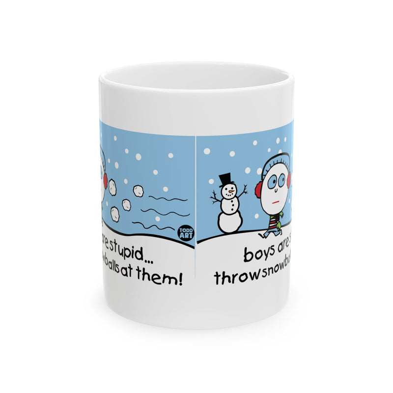 Load image into Gallery viewer, Boys are Stupid Throw Snowballs at them Coffee Mug, Funny Boys are Stupid Mug
