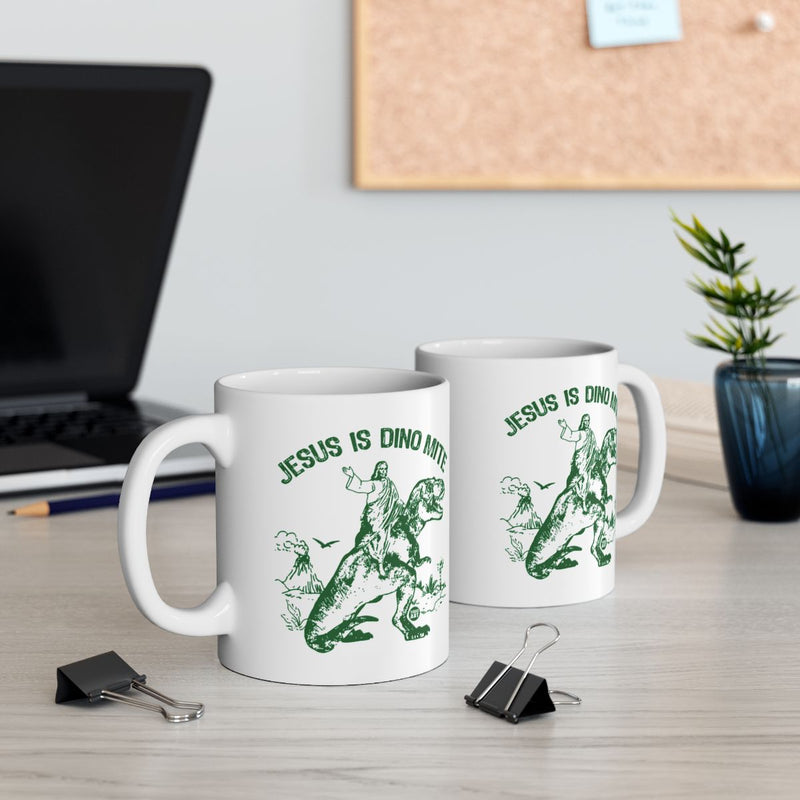 Load image into Gallery viewer, JESUS IS DINO MITE Dinosaur Mug for Fun Coffee Time
