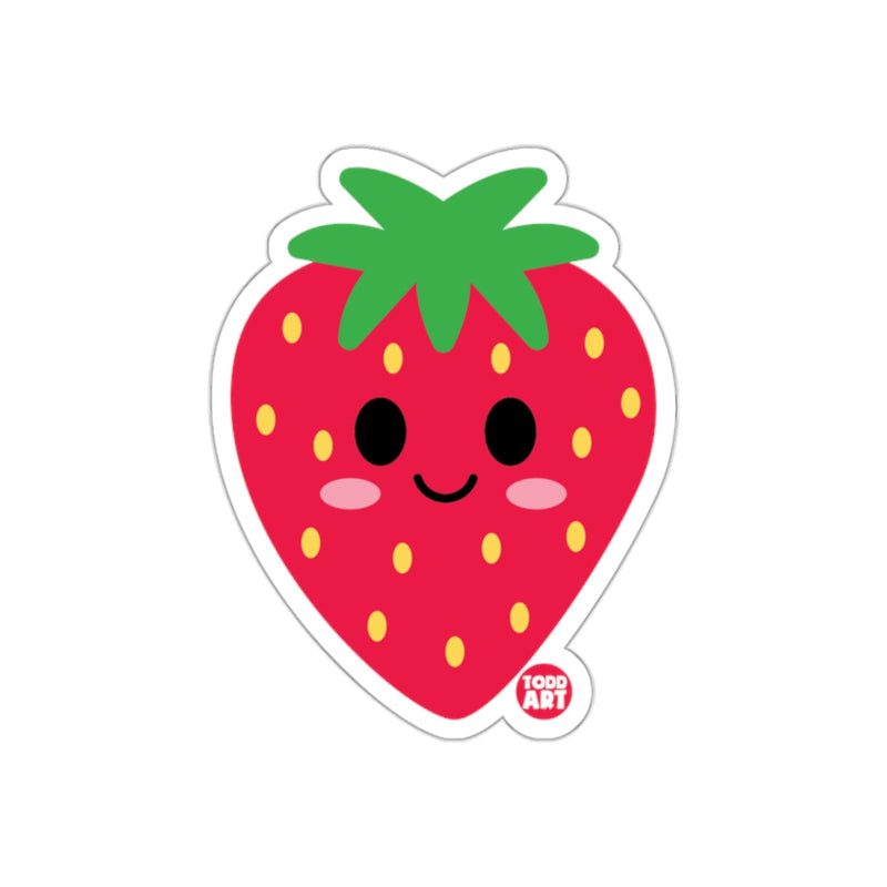 Load image into Gallery viewer, Smiling Strawberry with Green Leaves Sticker
