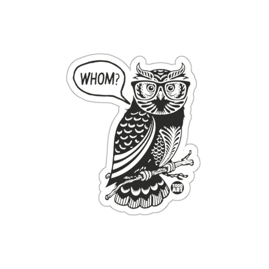 Illustration Smart Owl Asking Whom on Tree Branch sticker