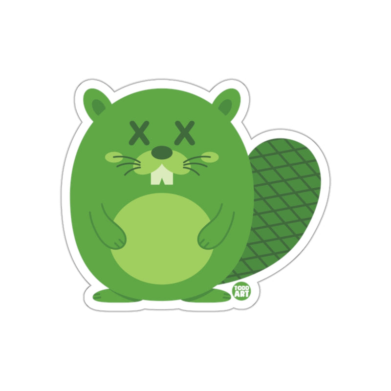 Load image into Gallery viewer, Cute Green Beaver with X Eyes Sticker Product
